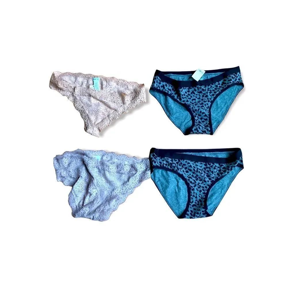 Aerie Lot of Four Pair Panties Lace Thong Leopard Print Size M NWT